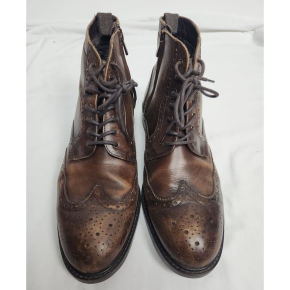 Massimo Dutti Men\'s Sz. 44 Brown Leather Fleece Lined Inner Zip Boots main image 4